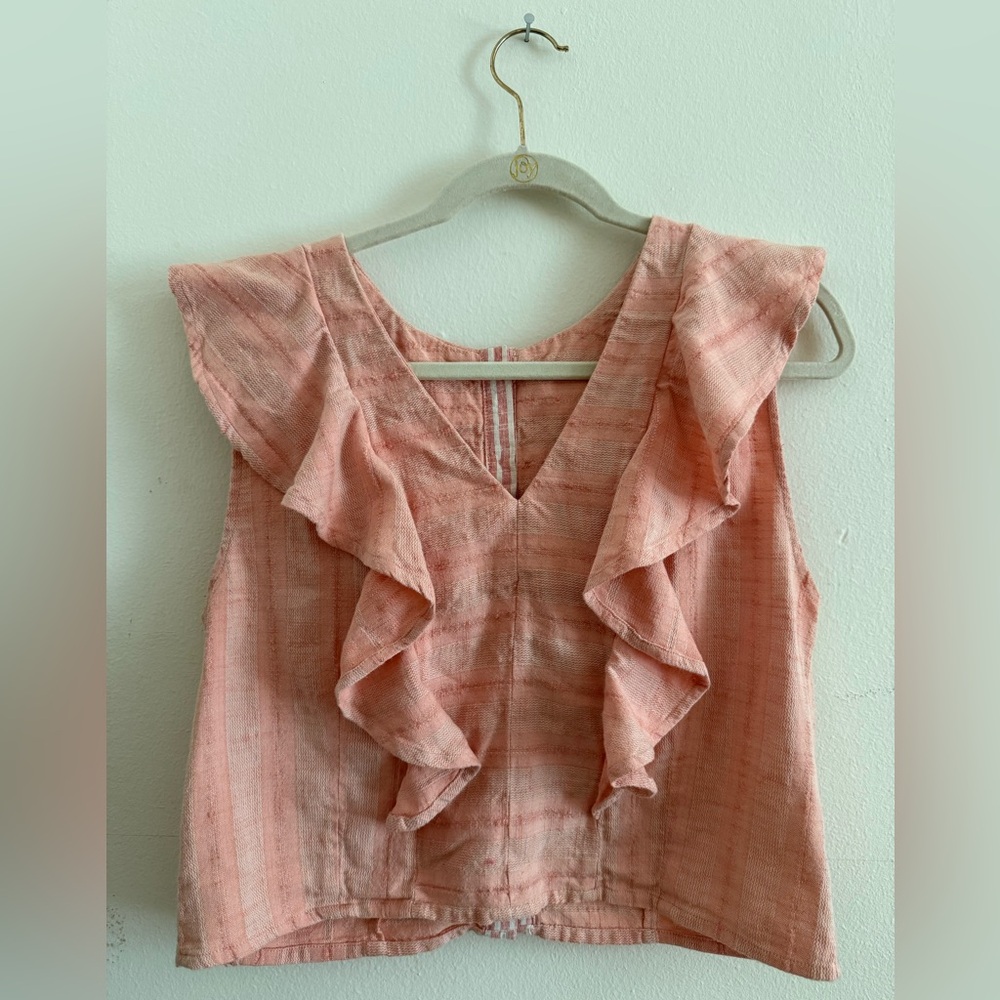 Ace & Jig Pink Peach Ruffle V-Neck Sleeveless Top Sz S